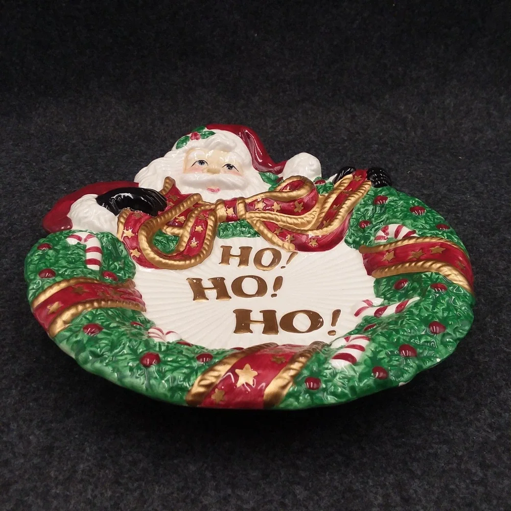 Fitz and Floyd Santa Claus Wreath HO HO‎ HO Christmas Cookie Plate Wall Decor